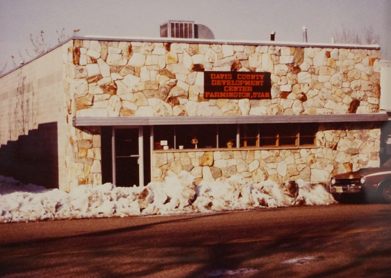 Vintage photo outside stone building